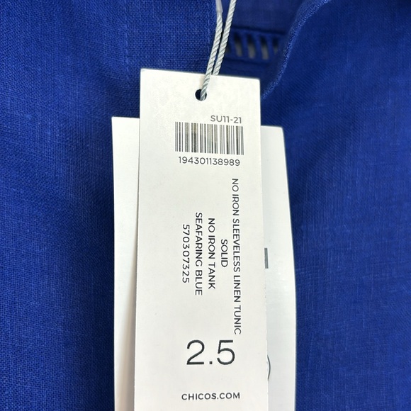 Chicos No Iron Sleeveless Linen Tunic Button Down Tank Seafaring Blue Size 14 - Picture 4 of 6